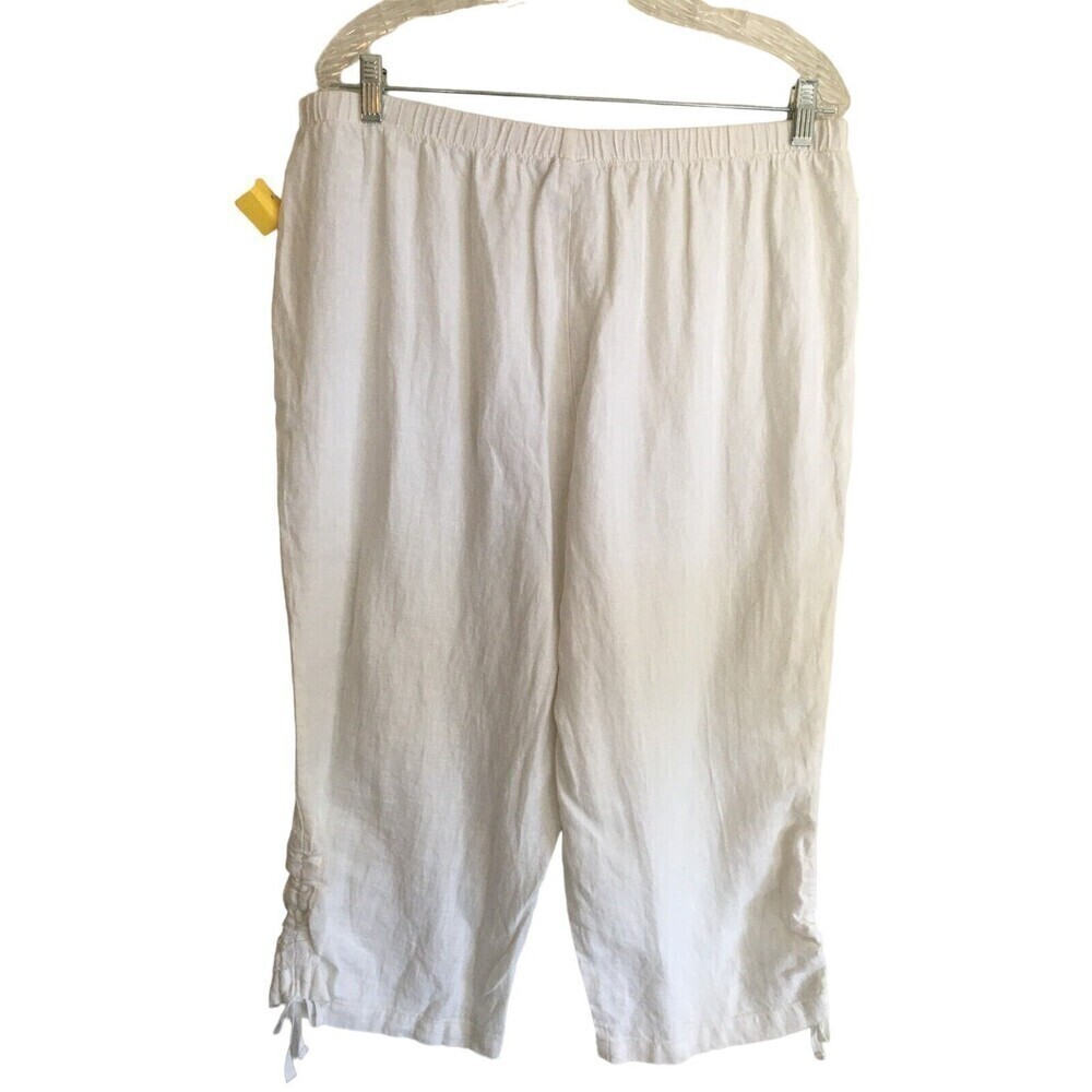 Hot Cotton Capri Pants Women's Size XL White Linen Stretchy Waist